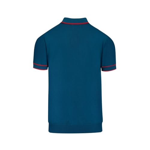 OXKNIT Men's Knit Short Sleeve Shirts Vintage Rocket Planet Embroidered Knitted Polo Shirt Blue V-Neck Cotton Mens Polo