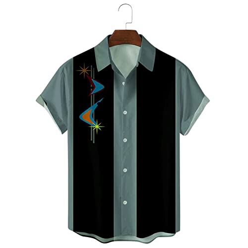 Men's Vintage Bowling Shirts 1950s Retro Casual Button Down Shirts Rockabilly Style Short Sleeve Regular Fit Hawaiian Shirts
