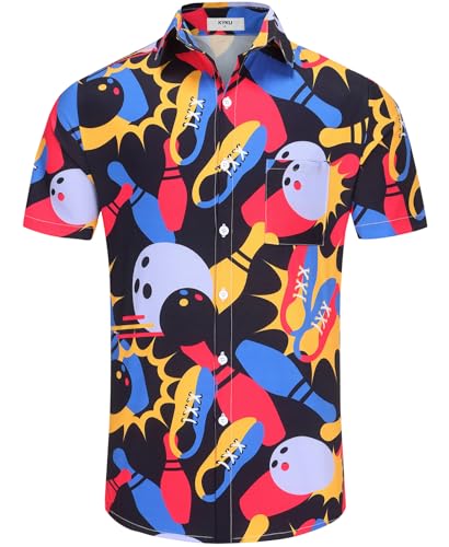 KYKU Men's Bowling Shirt Summer Beach Shirt Casual Button Down Short Sleeve