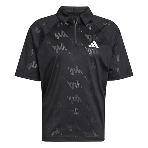 Adidas Men's Stadium 3-Stripes Tennis Inspired Jacquard Polo T-Shirt, Black/Off White, Medium