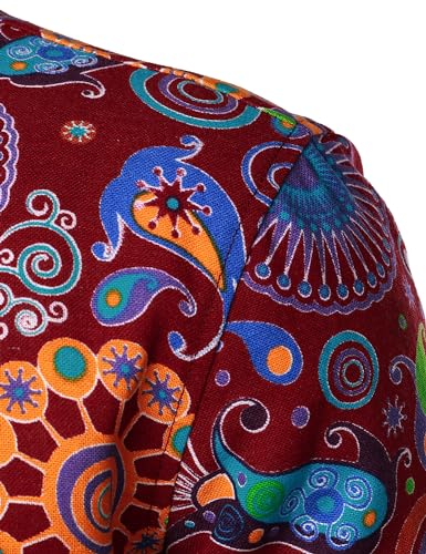 PARKLEES Men's 70s Hippie Vintage Long Sleeve Shirt Burgundy XL