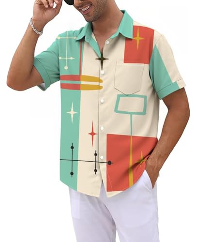 QIVICIMA Men's 50s Rockabilly Retro Bowling Shirt, C63 Retro, XL