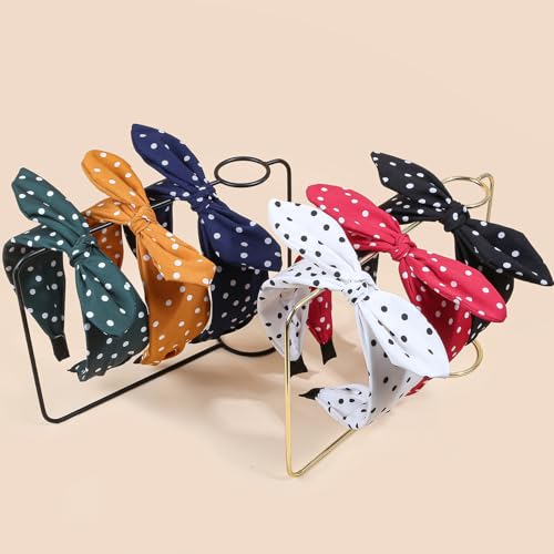 WJYX BOWS 6pcs Polka Dot Bow Headbands Vintage Retro Bunny Ears Hair Hoop