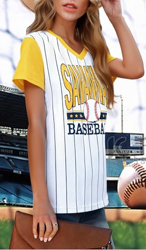 Baseball Jersey Women Baseball Player T Shirt Game Day Fan Graphic Tee Funny Stripe Jersey V Neck Short Sleeve Tops