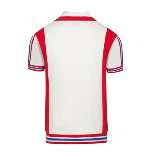OXKNIT Knitted Poloshirt for Men, 1960s Mod Style Classic Retro Color Matching V-Neck Short Sleeve Summer Shirt White Red