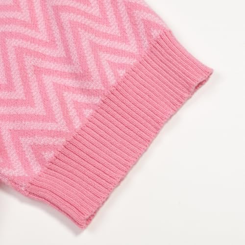 OXKNIT Men's Retro Knitted Poloshirt, 1960s Mod Vintage Texture Polo Cotton Short Sleeve with Quarter Button Pink