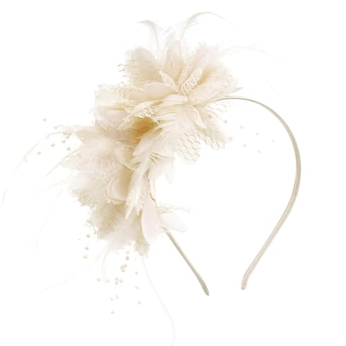 Pistha Womens Fascinators Hats Tea Party Hats for Women, Feather Pearl Veil Headband for Wedding Cocktail Dresses Accessories