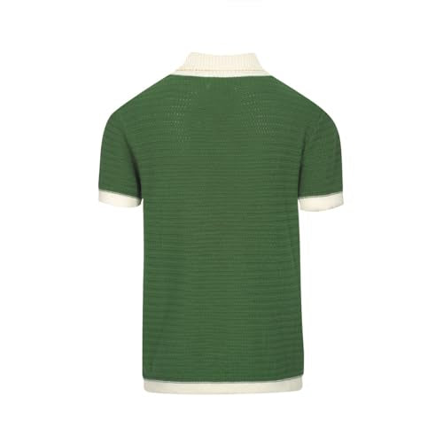 OXKNIT Mens Knit Polo Shirts Vintage Short Sleeve Golf Shirts Textured Retro Poloshirt White V-Neck