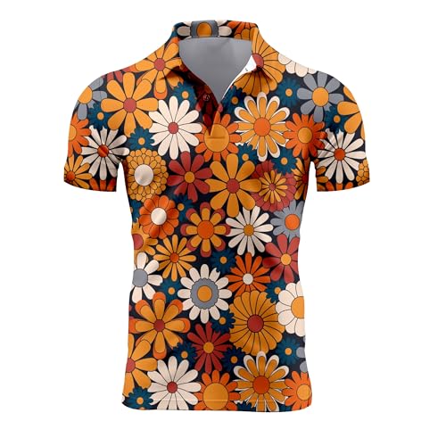 Retro 70s Men Golf Shirts for Men,Funny Golf Shirts for Men Short Sleeve 70s Clothes for Men