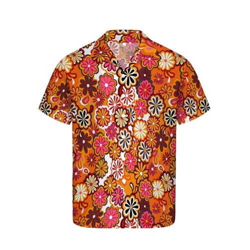 QWEHHEVG 70s Disco floral patterns Men's Button Shirt Beach Shorts Set, Hawaiian Short Sleeve Shirt Quick Dry Beach Shorts 2 Pcs with Bucket Hat