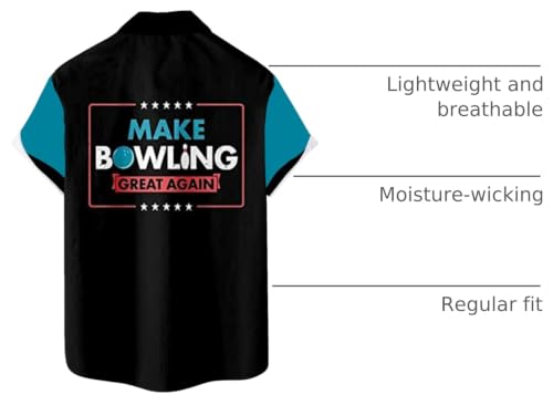 Mens Bowling Shirt Vinatge Holiday Leisure Retro Bowling Element Alphabet Pattern Hawaiian Style Printed Shirt Blue1 XL