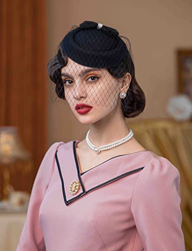 Zivyes Fascinators for Women Tea Party Hats 20s 50s Pillbox Hat Birdcage Veil for Funeral Janet Snakehole