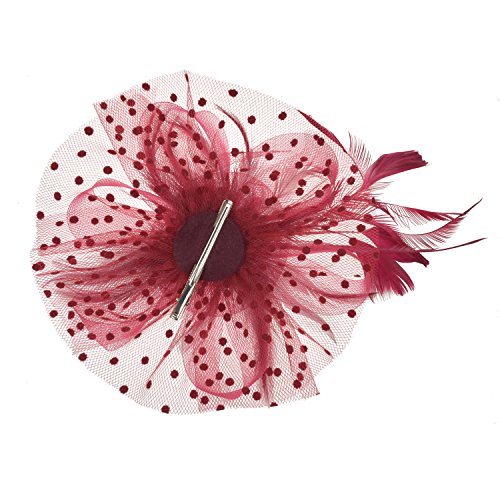 DRESHOW Fascinators Hat Flower Mesh Ribbons Feathers on a Headband and a Clip Tea Party Headwear for Girls and Women