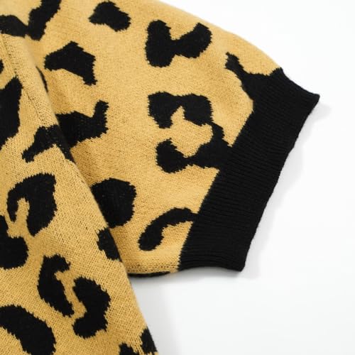 OXKNIT Men's Retro Polo Shirts 1960s Mod Style Vintage Shirts Knitted Polo Shirts V-Neck Leopard Shirt