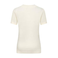 
              OXKNIT Women's Knitted T-Shirt Short Sleeve, 1960s Mod Style Hand-Drawn Dog Pattern Crewneck Tops White
            