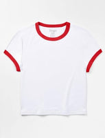 
              Zengjo Ringer Tee Women Crewneck Short Sleeve Retro T-Shirt (White/Red,XL)
            