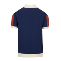
              OXKNIT Men's Knit Short Sleeve Shirts Retro Knitted Polo Shirt Coconut Tree Pattern Dark Blue Polo with Quarter Button
            