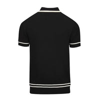 
              OXKNIT Men's Knit Polo Shirts, 1960s Mod Style Retro Rose Pattern Short Sleeves Casual V-Neck Short Shirts, Black
            
