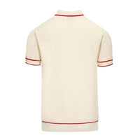 
              OXKNIT Men's Knit Polo Shirts, 1960s Mod Style Retro Words White Short Sleeves Casual V-Neck Short Shirts
            