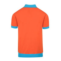 
              OXKNIT Retro Knitted Polo Shirts for Men, 1960s Geometric Pattern Short Sleeve with Quarter Button, Orange Blue
            