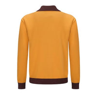 
              OXKNIT Men's Knit Polo Shirts Full Zip 1960s Style Retro Long Sleeve Cotton Yellow Cardigan Sweater
            