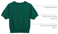 
              OXKNIT Women's Green Knitted T-Shirt, Retro Animal Pattern Crewneck Cotton Short Sleeve- Cropped Length
            