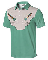 
              COOLLYME Retro Space Rocket Polo Shirt, Green and Beige, Short Sleeve, Polyester, Atomic Design, Regular Fit
            