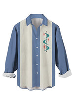 
              Bowling Shirt for Men Retro Long Sleeve Button Down Shirts Geometric Stripe Print Fall Camp Tops
            