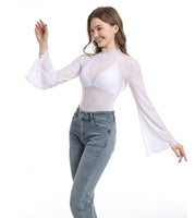 
              Durio Disco Outfits 70's Bell Sleeve Top for Women Vintage 70s Shirts Mock Neck Sleeve Top Sheer Mesh Long Sleeve Tops for Women Crop Top T Shirt Vintage Geometric Medium
            