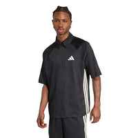 
              Adidas Men's Stadium 3-Stripes Tennis Inspired Jacquard Polo T-Shirt, Black/Off White, Medium
            