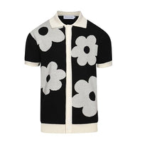 
              OXKNIT Mens Casual 60s Retro White Flower Knitted Short Sleeve Vintage Button Down Golf Polo
            