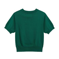 
              OXKNIT Women's Green Knitted T-Shirt, Retro Animal Pattern Crewneck Cotton Short Sleeve- Cropped Length
            