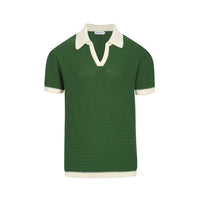 
              OXKNIT Mens Knit Polo Shirts Vintage Short Sleeve Golf Shirts Textured Retro Poloshirt White V-Neck
            