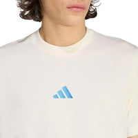 
              adidas Men's Essentials 3-Stripes Single Jersey T-Shirt, Off White/Ray Blue, Large
            