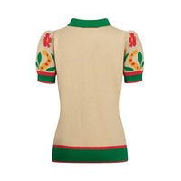 
              OXKNIT Women's Knitted Polo Shirts Short Sleeve, Retro Leopard Pattern Beige Casual Cotton V-Neck Pull-on Tops
            