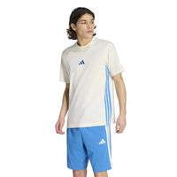 
              adidas Men's Essentials 3-Stripes Single Jersey T-Shirt, Off White/Ray Blue, Large
            