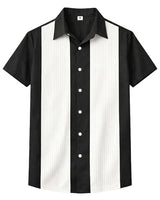 
              Aiyino Mens Vintage Bowling Shirt Retro Striped Button Down Beach Top Black
            