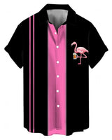 
              Bowling Shirts for Men Vintage Flamingo Beer Print Short Sleeve Casual Button Down Beach Shirts
            