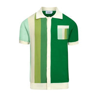 
              OXKNIT Men's Knitted Poloshirt, 1960s Mod Style Retro Gradient Green Stripes Cotton Cardigan Polo with Button
            
