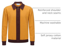 
              OXKNIT Men's Knit Polo Shirts Full Zip 1960s Style Retro Long Sleeve Cotton Yellow Cardigan Sweater
            