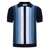 
              OXKNIT Men’s Knitted Vintage Polo, Gradient Stripe Short Sleeve Retro Polo Shirt for Men 60s&70s
            