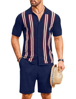 
              COOFANDY Men's 2 Piece Shirt Sets Vintage Knit Short Sleeve Button Down Polo Shirts Summer Beach Shorts Outfits
            