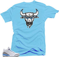 
              Jordan 3 UNC Cement Sneaker Shirt to Match - (Bull 3) Blue | Large
            
