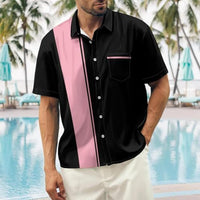 
              Lzzidou Men’s Retro Bowling Shirt – Short Sleeve Button Down 1950s Rockabilly Style Vintage Vertical Stripe Camp Collar Hawaiian Summer Beach Party Holiday Club Top
            