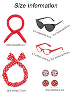 
              Aneco 6 Pack 50s Set Chiffon Scarf Cat Eye Glasses Bandana Tie Headband Earrings(Red)
            