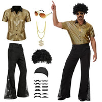 
              YIGMAW 70s Outfits for Men Disco Costume 7 Pcs - Mens 70s Outfit with Short Sleeve Shirt Bell Bottom Pants for 1970s Halloween Party (Gold, S)
            