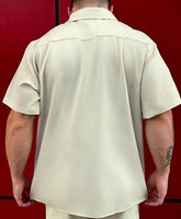 
              DADDYLOCO Desert Cactus Bowling Shirt, Cream with Olive Green Accents, Regular Fit, Short Sleeve
            