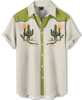 
              DADDYLOCO Desert Cactus Bowling Shirt, Cream with Olive Green Accents, Regular Fit, Short Sleeve
            