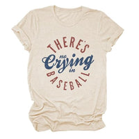 
              Baseball Mom Shirts Women There's No Crying Baseball Lover Workout Graphic Tshirt Funny Mama Casual Short Sleeve Top
            