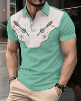 
              COOLLYME Retro Space Rocket Polo Shirt, Green and Beige, Short Sleeve, Polyester, Atomic Design, Regular Fit
            